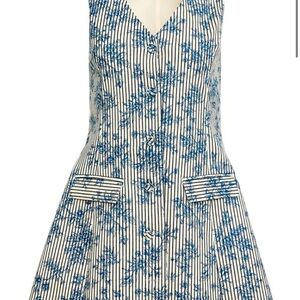 Tuckernuck Blue Floral Stripe V-Neck Sleeveless Mini Dress